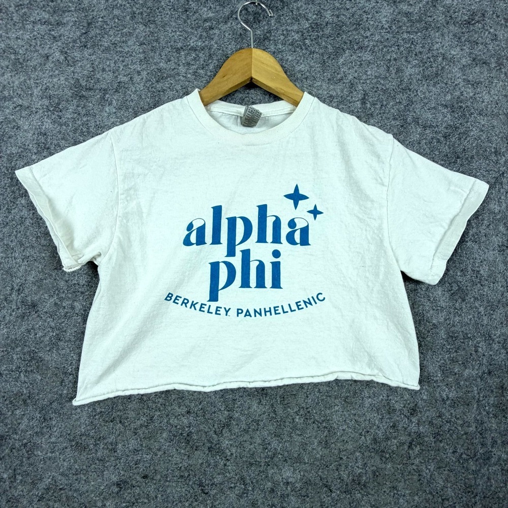 Alpha Phi Berkeley Cropped T-Shirt Womens Small White Sorority Panhellenic Greek